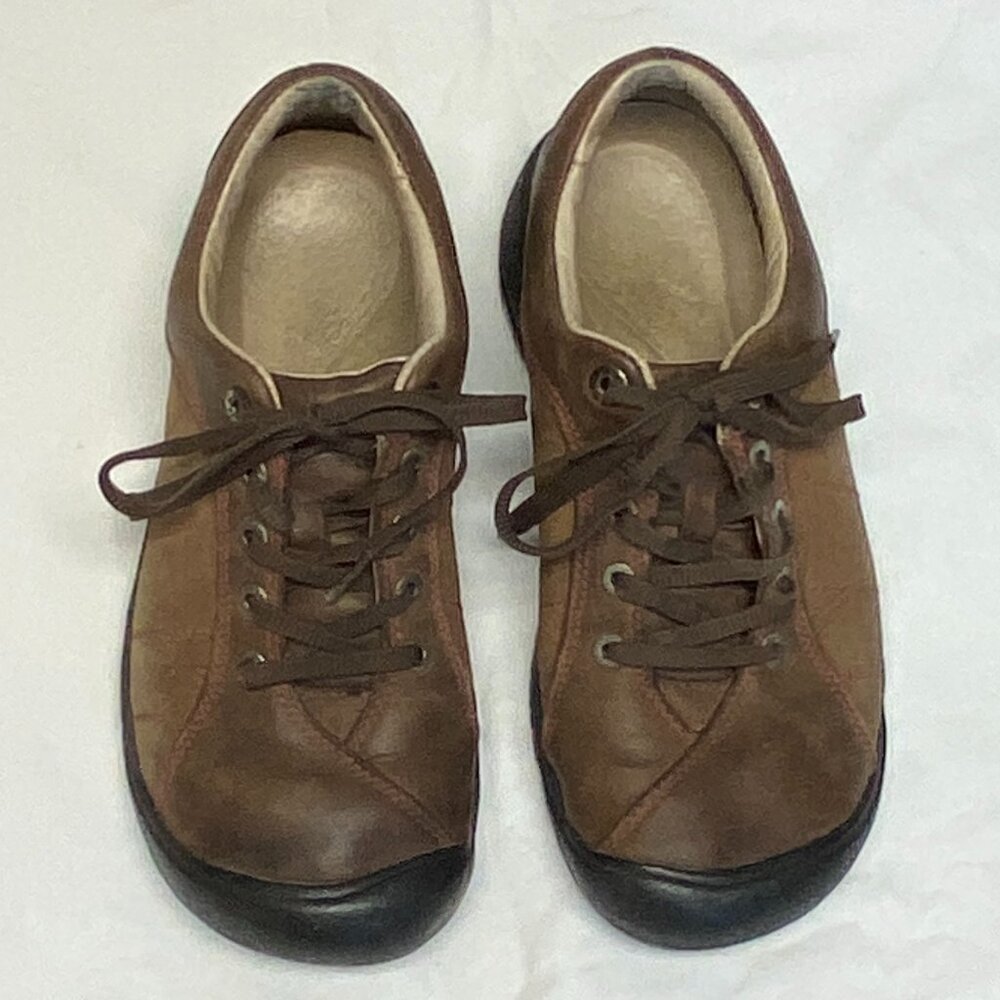 Keen Presidio 7.5 Leather Lace Up Walking Hiking Shoes Walnut Brown Low Top - Picture 1 of 14